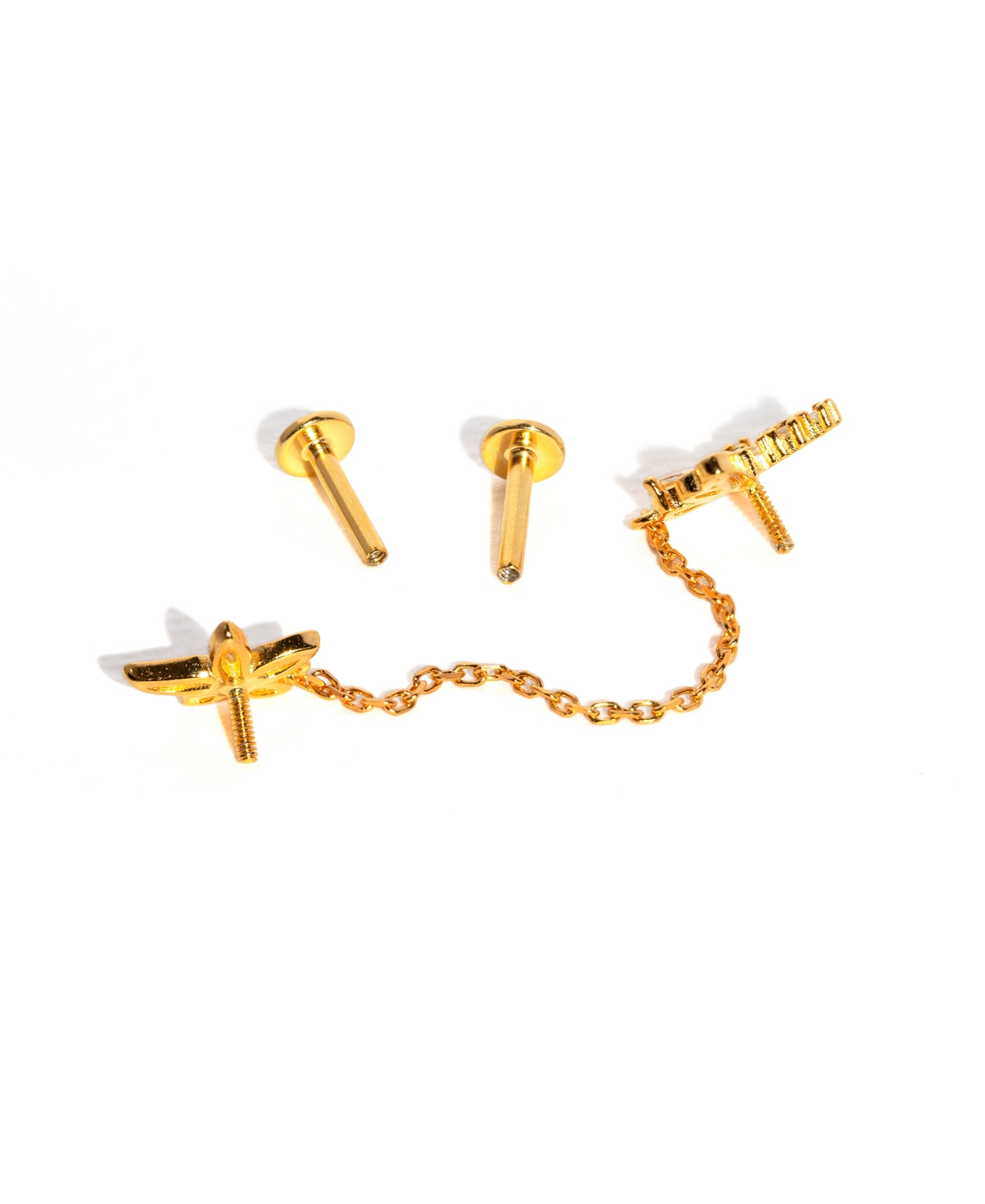 Girls Crew Crystal Butterfly Effect Flat Back Gold Plated Double Earrings In Gold