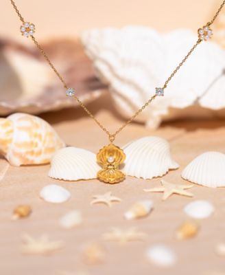 Crystal Hidden Faux Pearl Shell Necklace