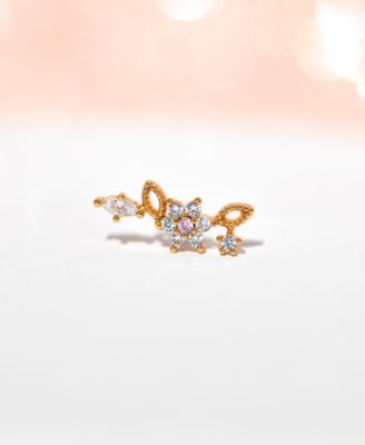 Gold Plated Sparkle Flower Crystal Piercing Style Earrings