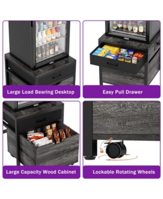 End Table with Charge Station, Mini Fridge Strand with Storage Drawers and Rolling Cabinet