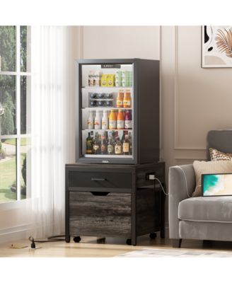 End Table with Charge Station, Mini Fridge Strand with Storage Drawers and Rolling Cabinet