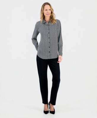 Women's Geometric-Print Button-Front Shirt, Regular & Petite