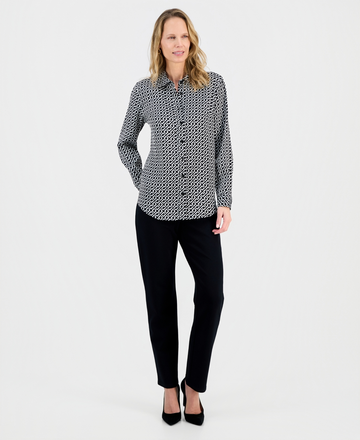 Kasper Women's Geometric-Print Button-Front Shirt