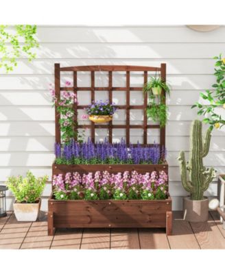 2PCS Raised Garden Bed w/Trellis Drainage Holes Legs Twisting Rope for Backyard