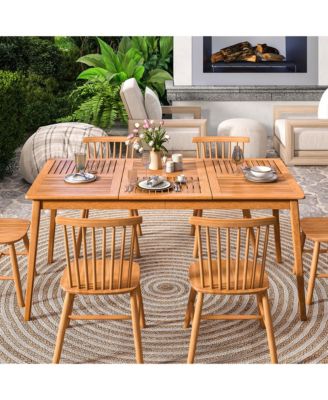 6-Person Outdoor Acacia Wood Dining Table w/ 1.96'' Umbrella Hole Rectangular