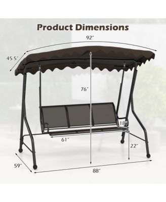 3-Seat Outdoor Swing Porch Canopy Swing w/ Adjustable Shading Breathable Seat