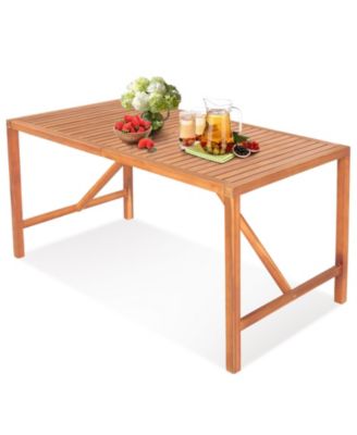 Rectangular Acacia Wood Dining Table 4-6 Person Patio 2'' Umbrella Hole