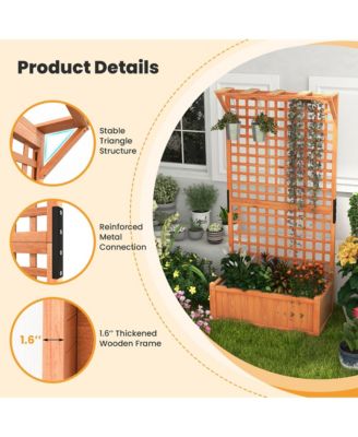 Wooden Planter Raised Garden Bed w/ Planter Box & Trellis Indoor & Outdoor