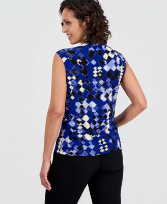 Women's Diamond Print Cowl Neck Top, Regular & Petite