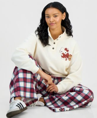 Grayson Threads, The Label Grayson Threads The Label Juniors Hello Kitty Quarter Snap Sweatshirt Hello Kitty Plaid Fleece Pants In White