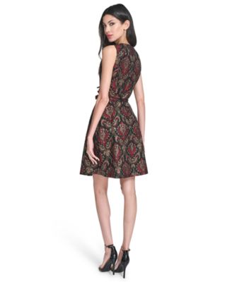 Women's Jacquard V-Neck Fit and Flare Dress