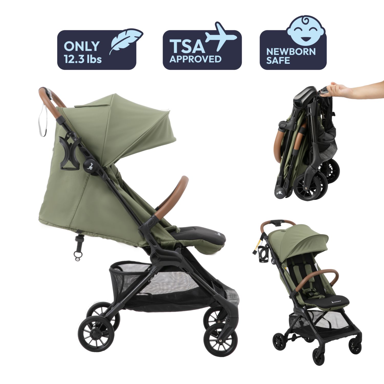 HopLite Ultralight Compact Lightweight Baby Stroller For Airplane - Travel Stroller for Newborn from Birth to 55 lbs, Jet Black