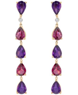Amethyst (3-5/8 ct. t.w.) and Rhodolite (3-5/8 ct. t.w.) Drop Long Earrings in 14k Yellow Gold
