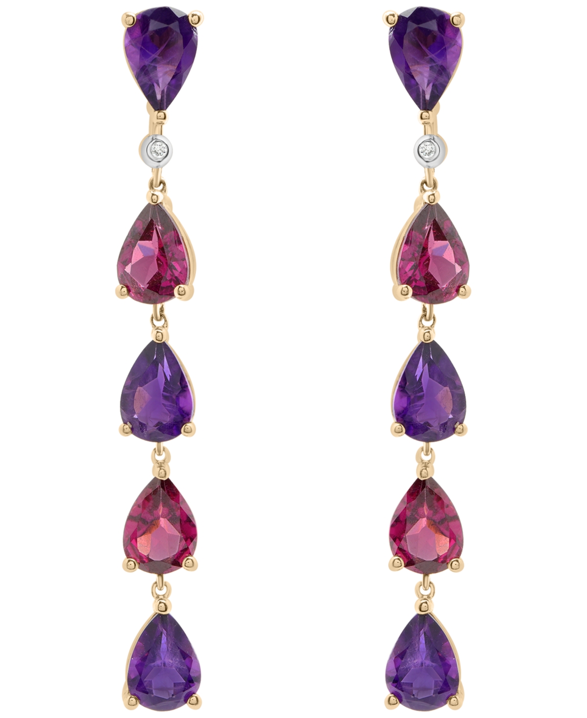 Macy's Amethyst (3-5/8 Ct. T.w.) And Rhodolite (3-5/8 Ct. T.w.) Drop Long Earrings In 14k Yellow Gold In Gold