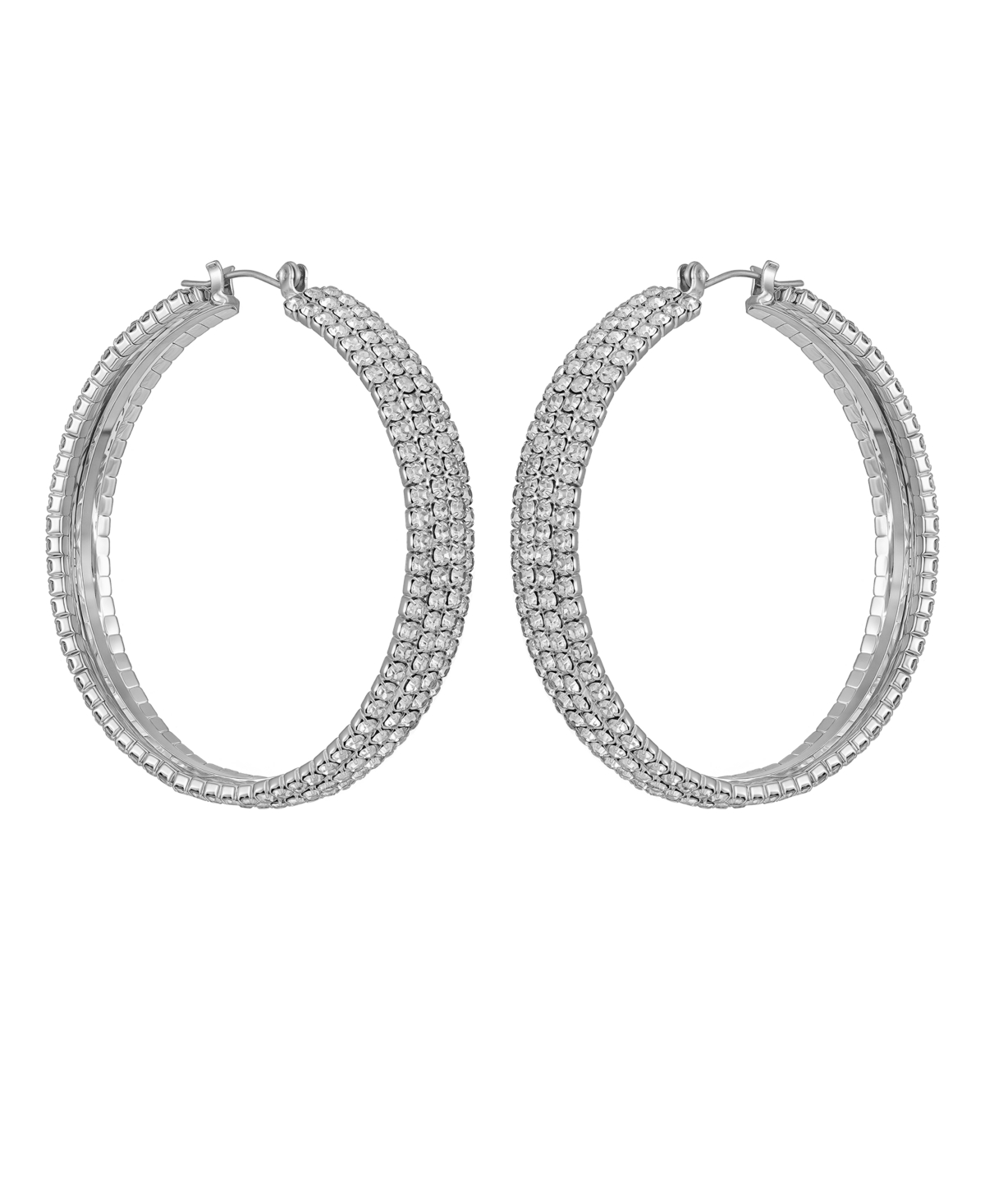 Guess Rhinestone Pave Large Hoop Earrings In Metallic