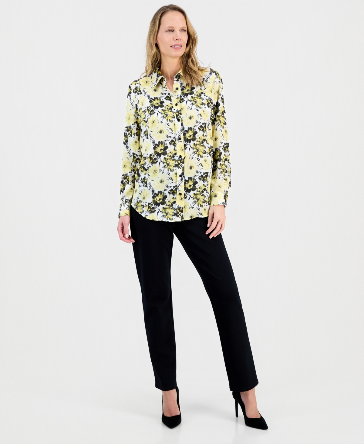 Kasper Women's Floral-print Satin Button-front Blouse In Multi