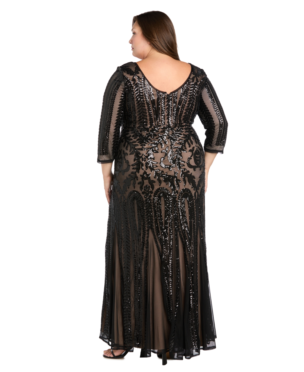 R & M Richards Plus Size Beaded Dress With Contrast Lining And Godet Skirt In Black