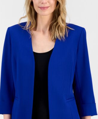 Women's Stretch Crepe Open-Front Roll-Sleeve Jacket, Regular & Petite
