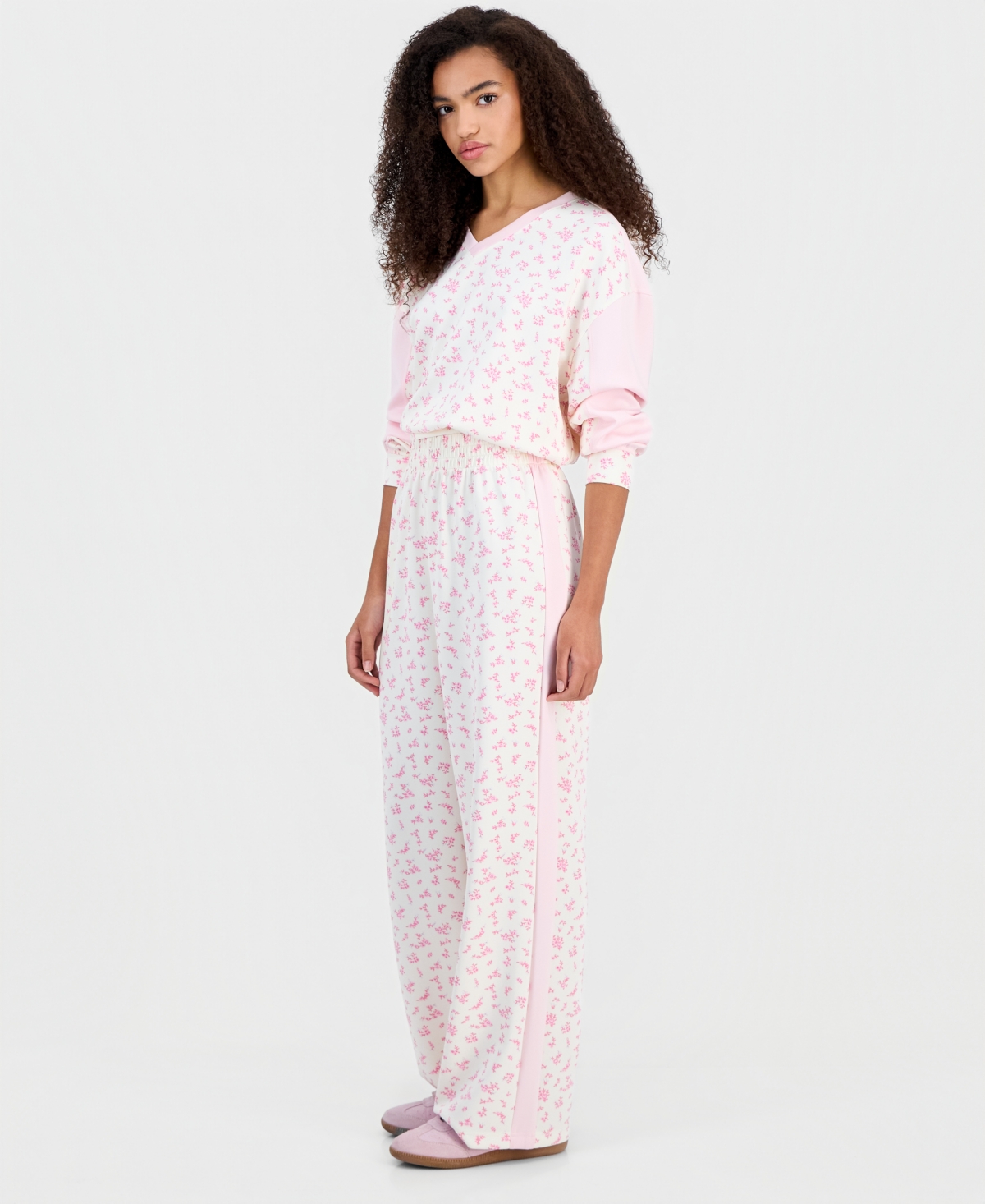 Tinseltown Juniors' Printed High-rise Side-stripe Scuba Pants In Pink