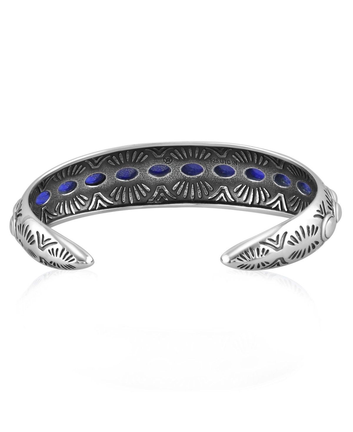 American West Jewelry Sterling Silver Lapis Gemstone Textured Cuff Bracelet