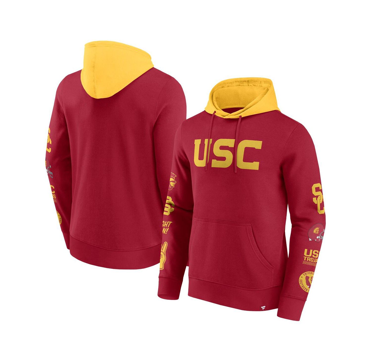 Men's Cardinal/Gold USC Trojans Color Block Badge Fleece Pullover Hoodie