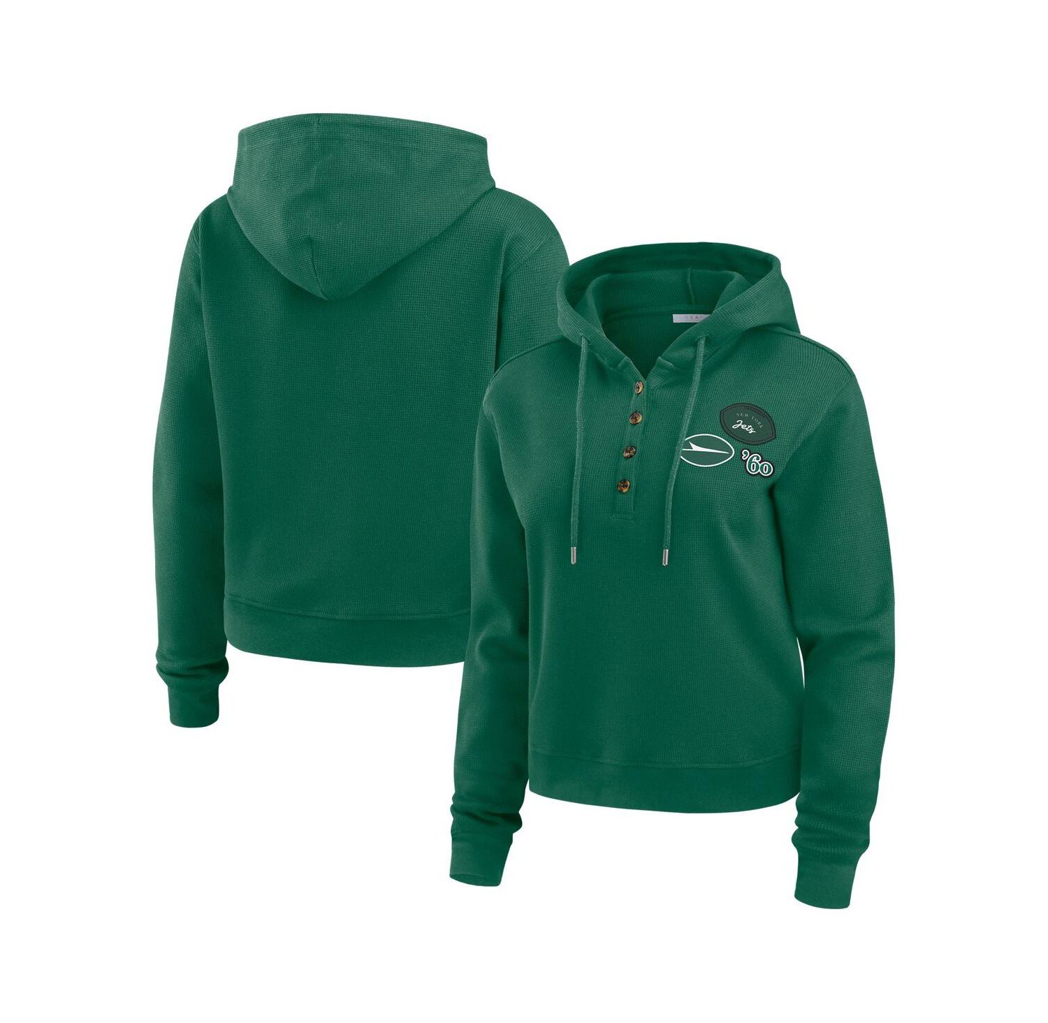 Women's Green New York Jets Waffle Hoodie Pullover Top