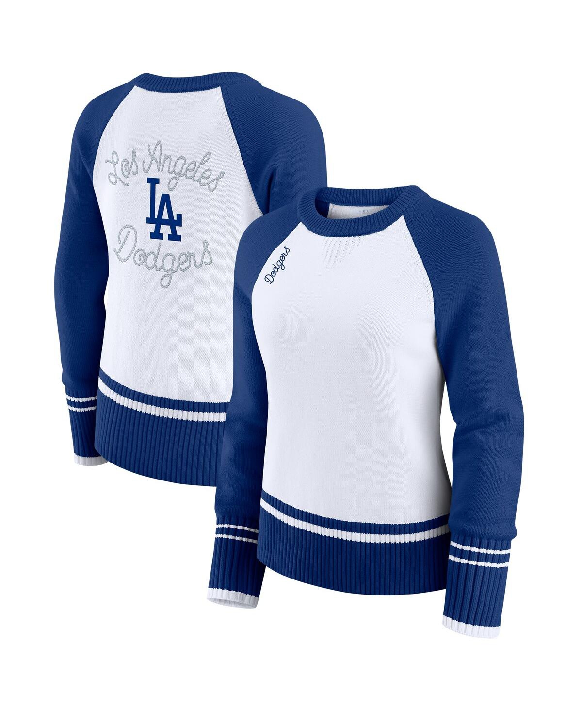 Wear by Erin Andrews Women's White Los Angeles Dodgers Color Block Raglan Sweater