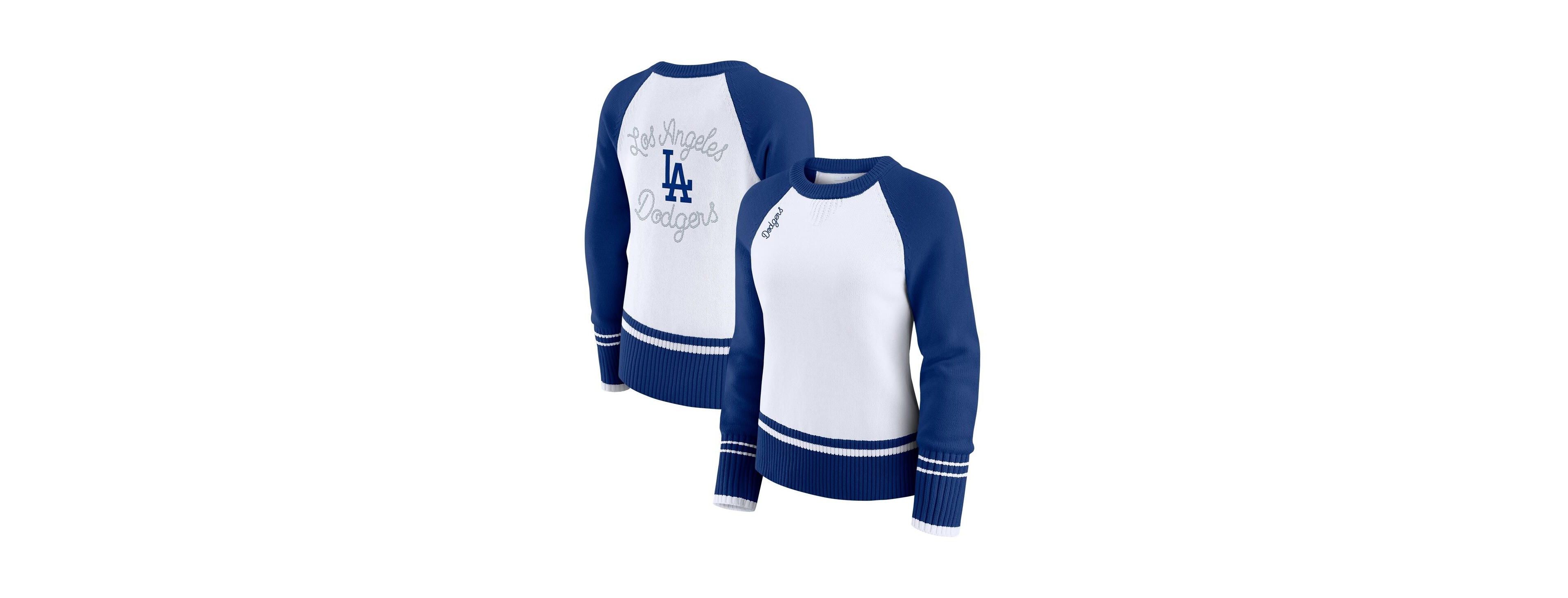Wear by Erin Andrews Women's White Los Angeles Dodgers Color Block Raglan Sweater