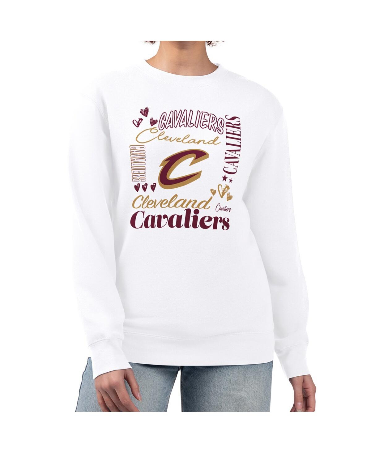 G-iii 4her By Carl Banks Women's White Cleveland Cavaliers Collage Team Graphic Fleece Pullover Sweatshirt
