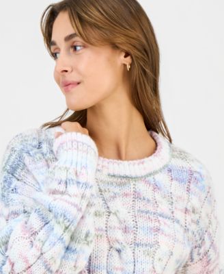 Juniors' Chunky Cable-Knit Crewneck Sweater