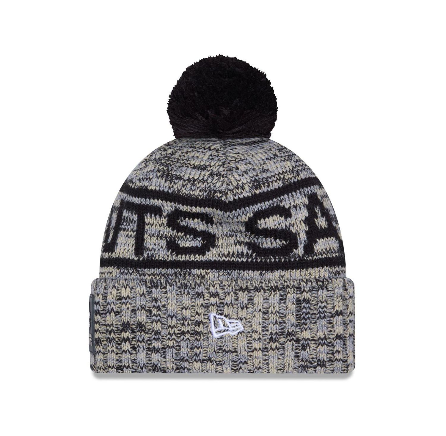 Men's Black New Orleans Saints 2025 Sideline Cold Weather Cuffed Knit with Pom Hat