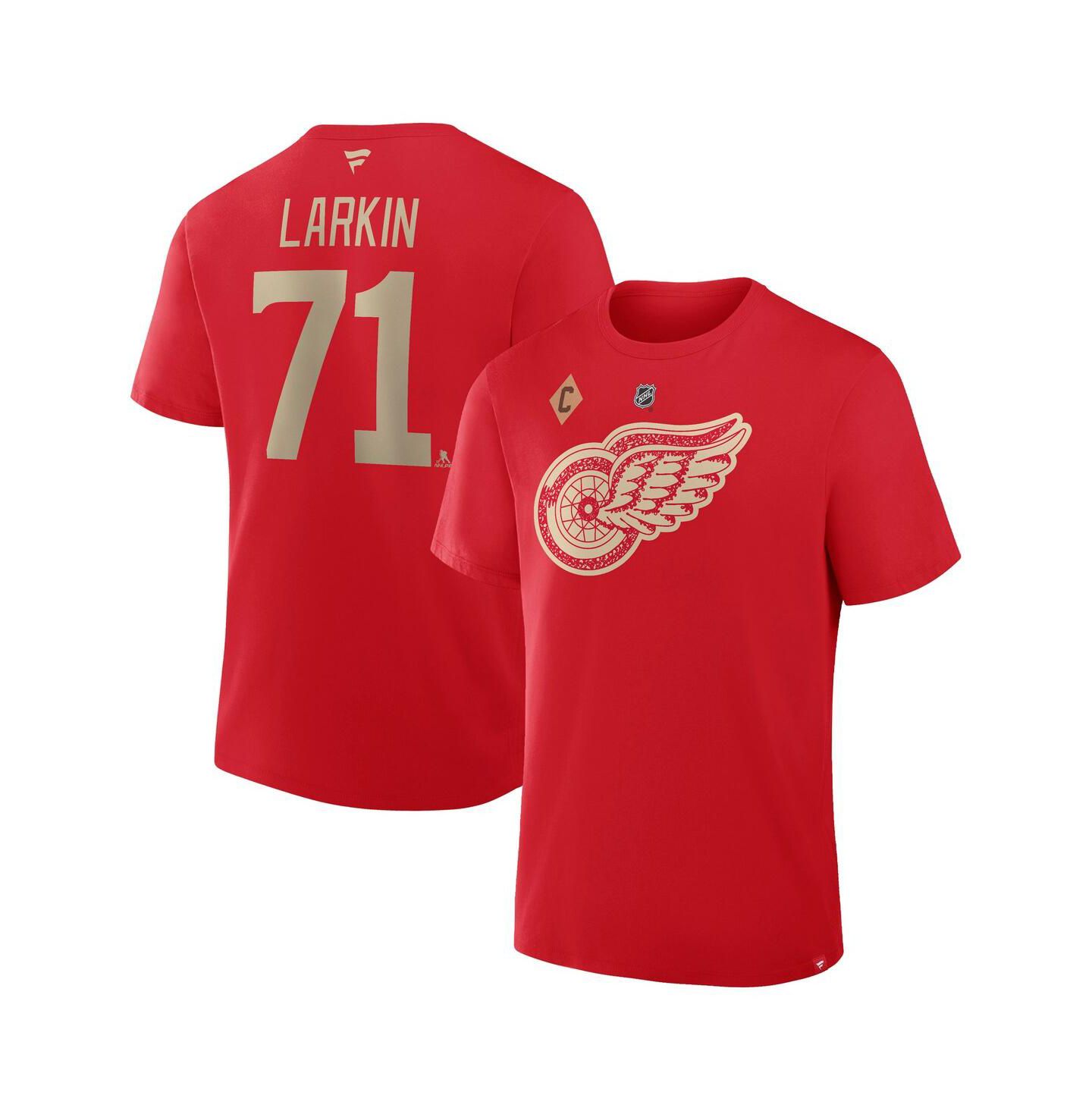 Мужская футболка Fanatics Dylan Larkin Red Detroit Red Wings Captain's Patch Centennial Authentic Stack Name & Number — фото 1