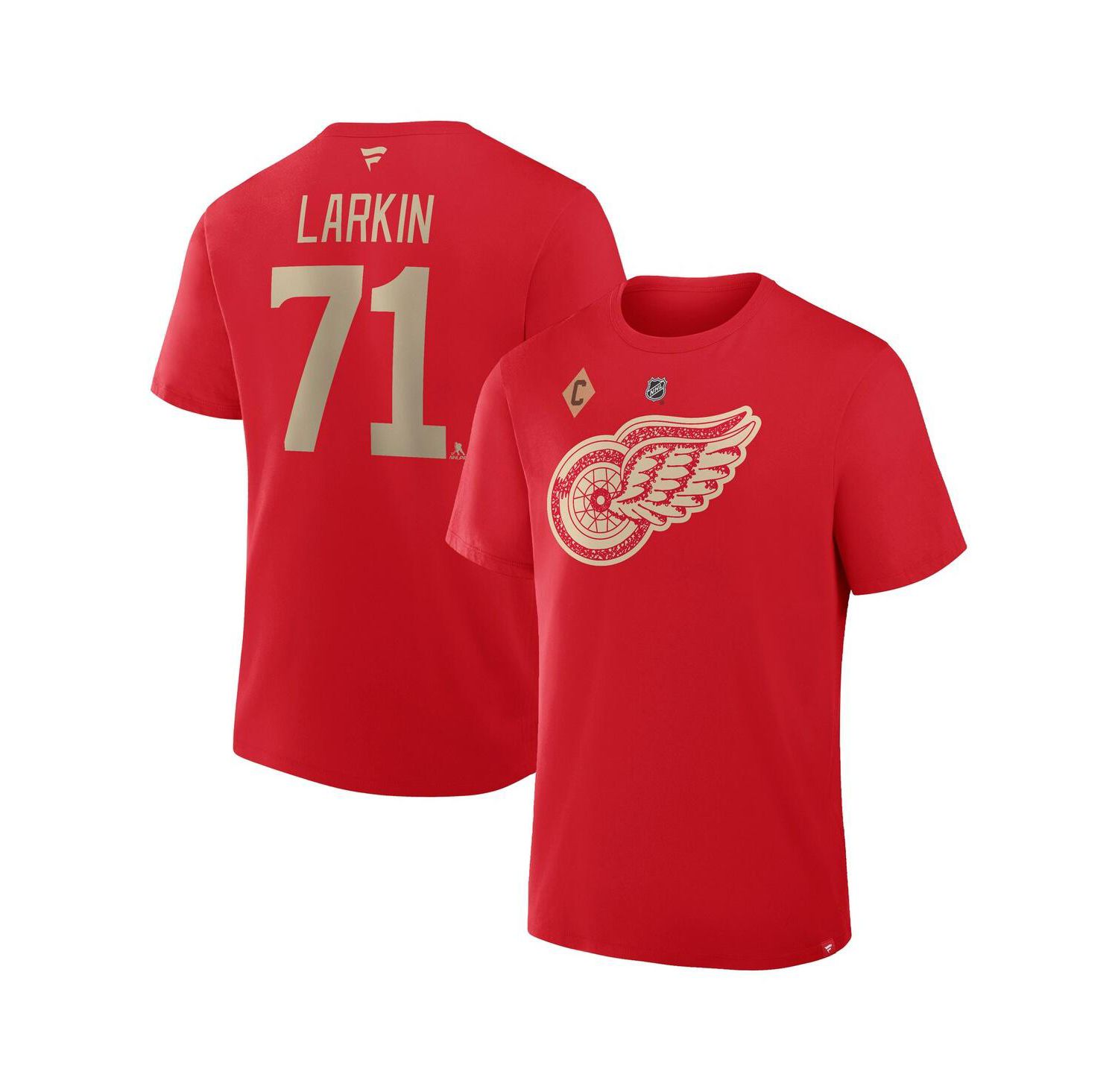 Men's Dylan Larkin Red Detroit Red Wings Captain's Patch Centennial Authentic Stack Name & Number T-Shirt