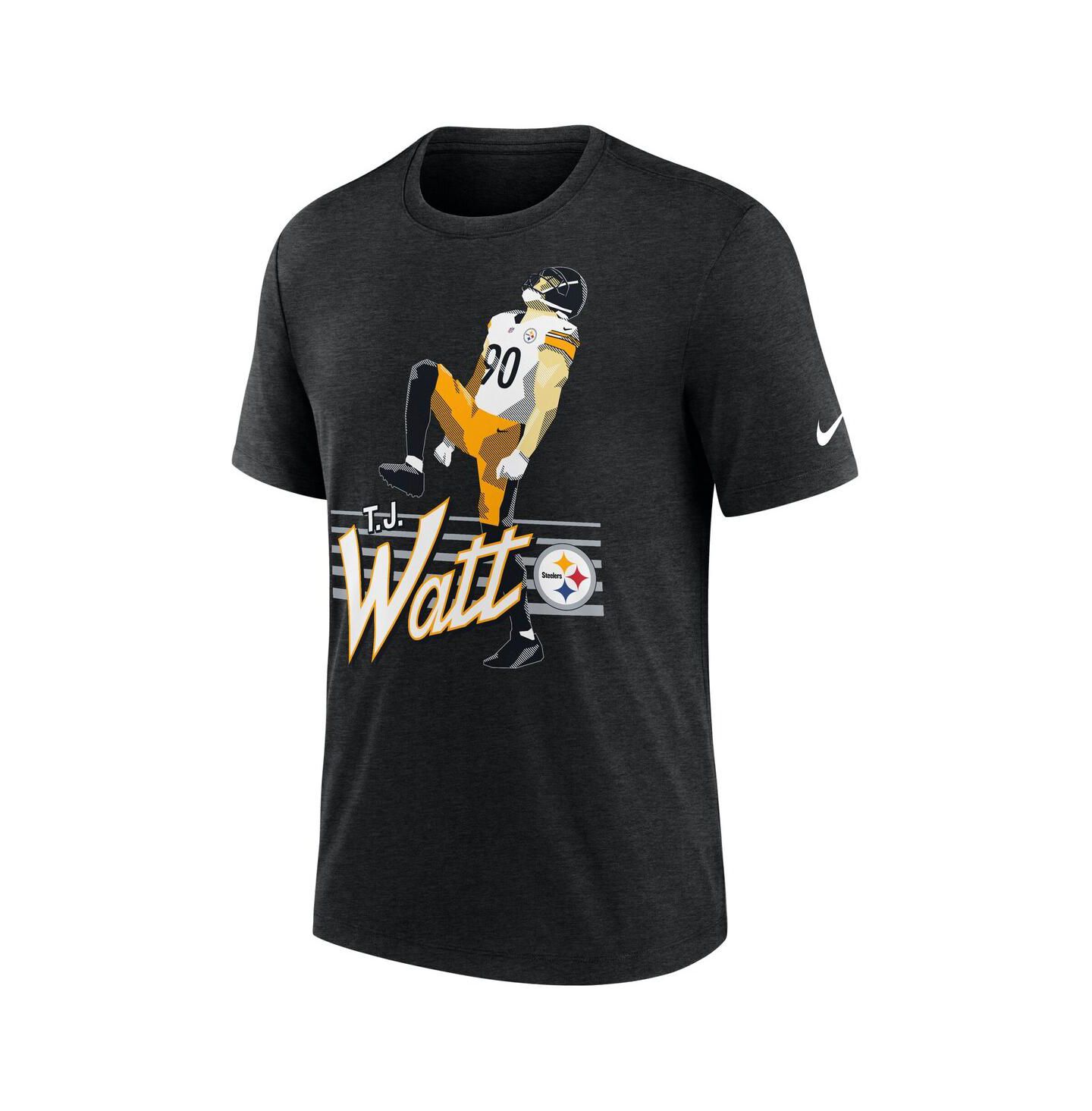 Мужская футболка Nike T.J. Watt Heather Black Pittsburgh Steelers Player Graphic — фото 2