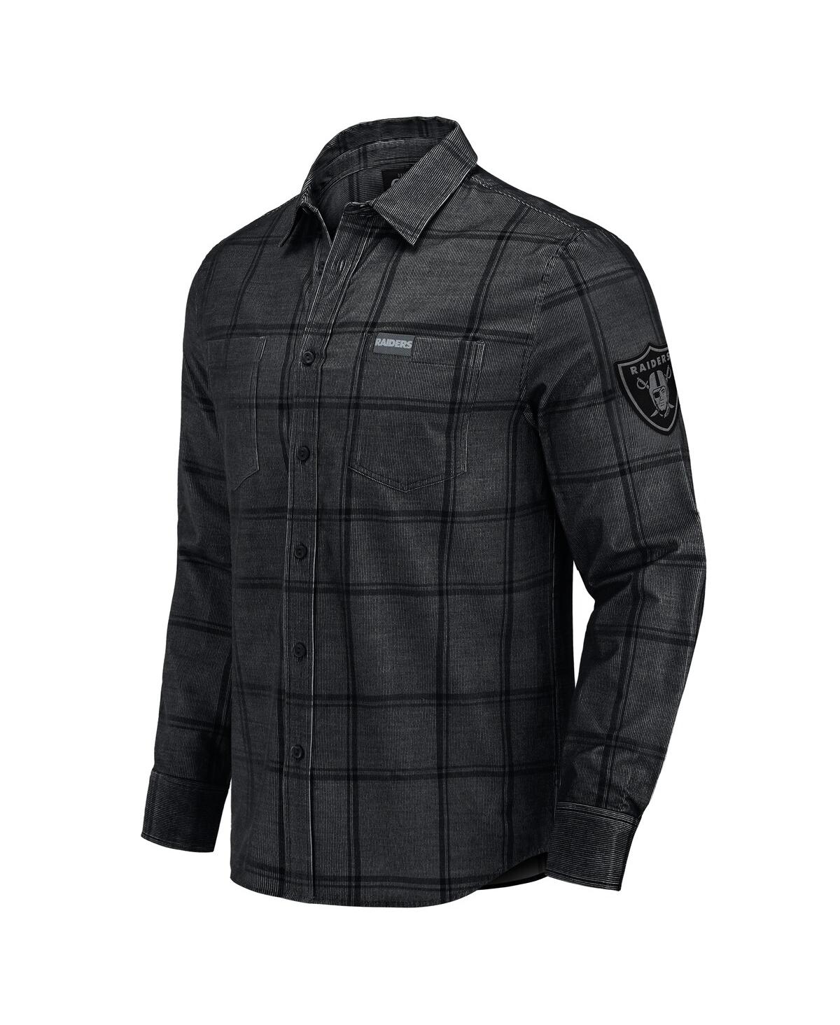 Darius Rucker Collection by Fanatics Men's Black Las Vegas Raiders Micro Corduroy Plaid Button Up Shirt