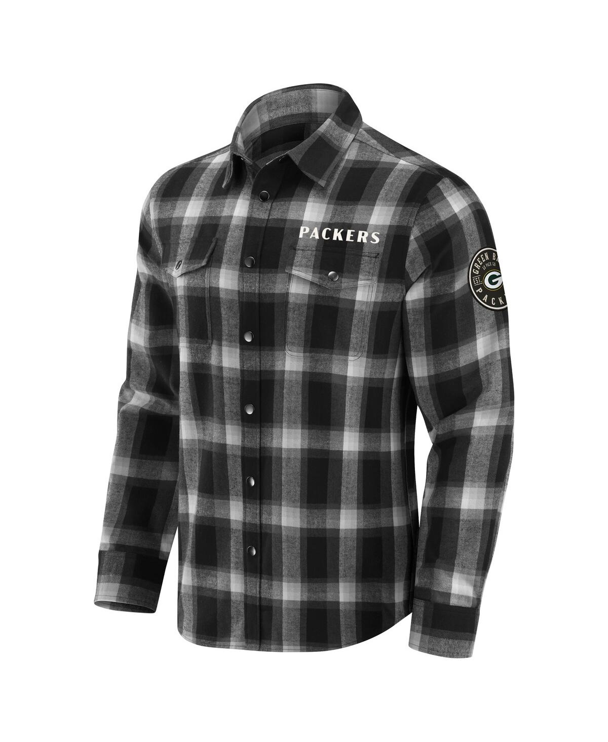 Darius Rucker Collection by Fanatics Men's Black Green Bay Packers Flannel Plaid Full-Snap Shirt