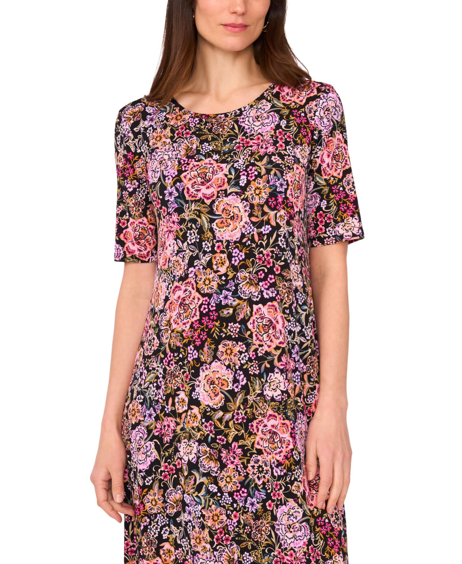 Women's Floral Crew Neck Short-Sleeve Maxi Dress