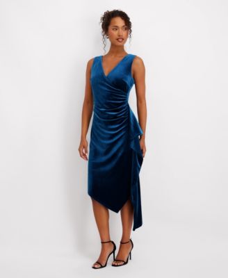 kensie - Women's Asymmetrical Hem Velvet Midi Dress