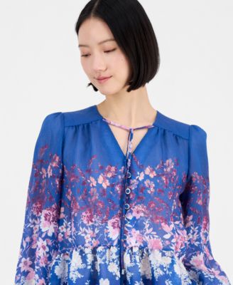 Women&#39;s Floral Blouson-Sleeve Peplum Top