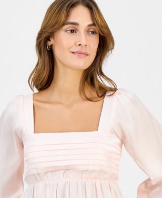 Juniors' Long-Sleeve Pintuck Bust Woven Top