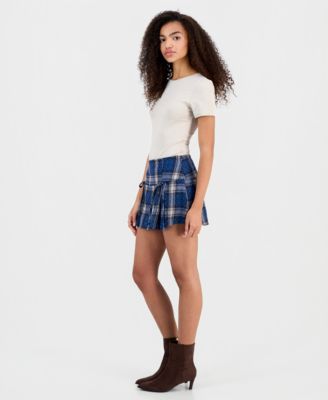 Juniors' Pleated Rhinestone Mini Skort