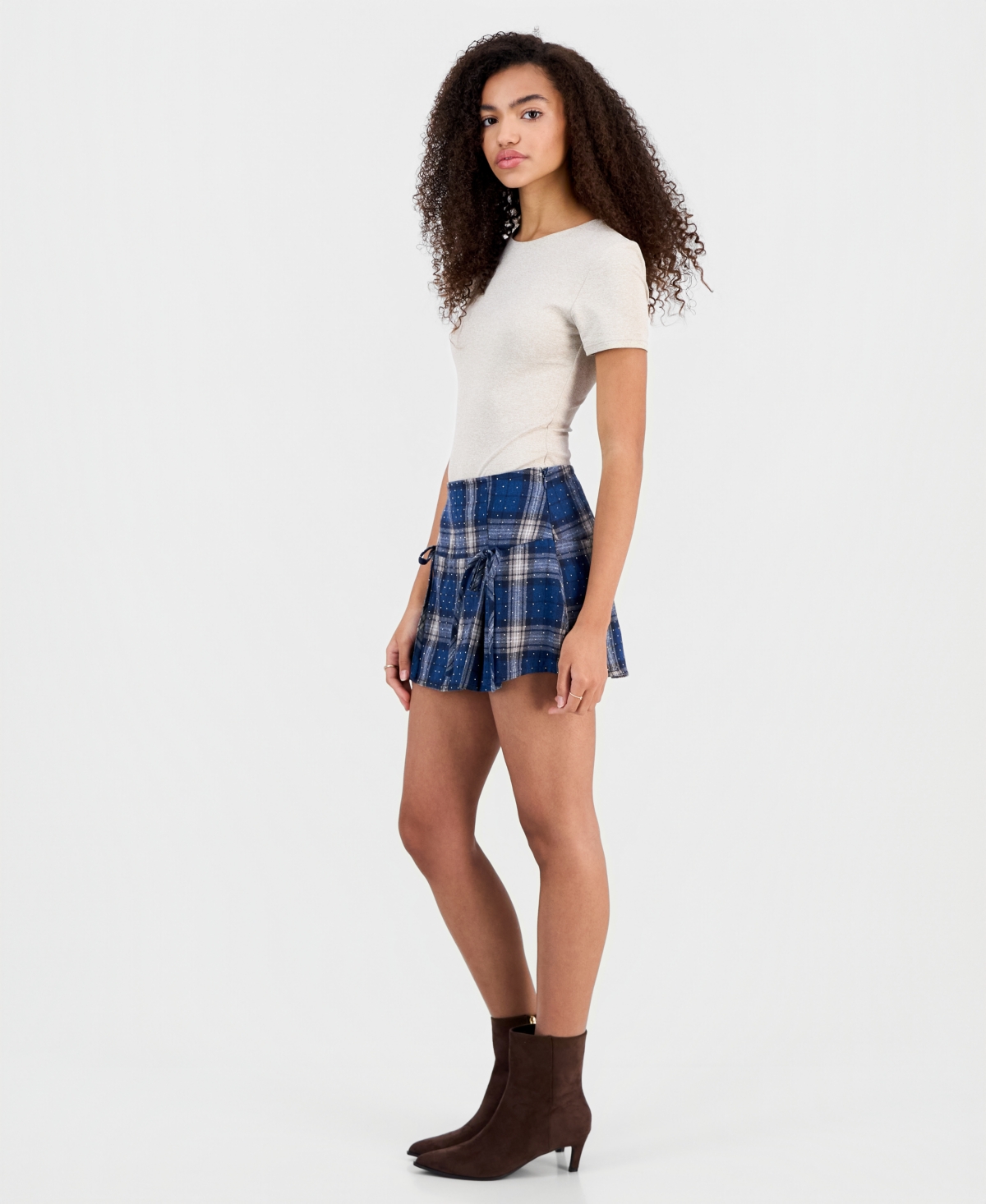 Tinseltown Juniors' Pleated Rhinestone Mini Skort In Blue