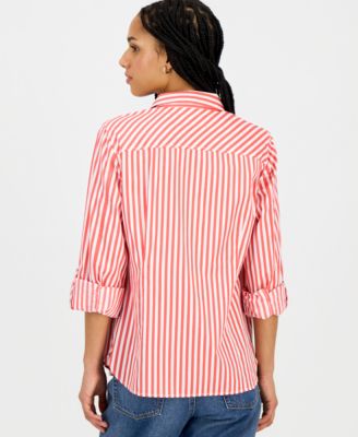 Women's Striped Roll-Tab-Sleeve Cotton Shirt 