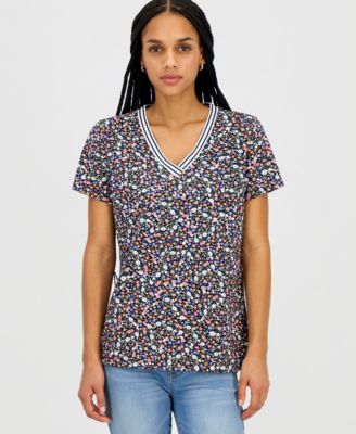 Women's Floral-Print Tipped T-Shirt
