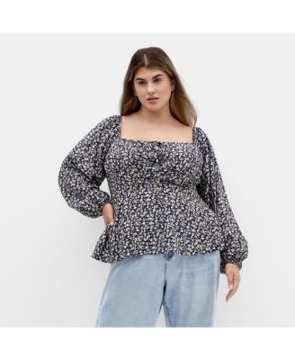 Plus Size Gigi Long Sleeve Daisy Print Top