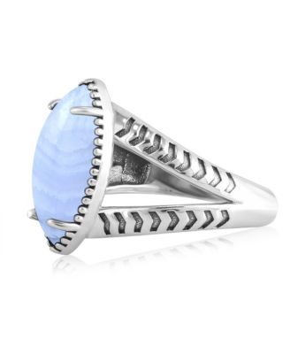 Sterling Silver Blue Lace Agate Marquise Split Shank Ring, Size