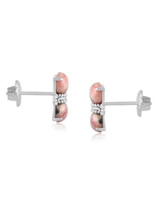 Sterling Silver Round Rhodochrosite Concha Stud Earrings