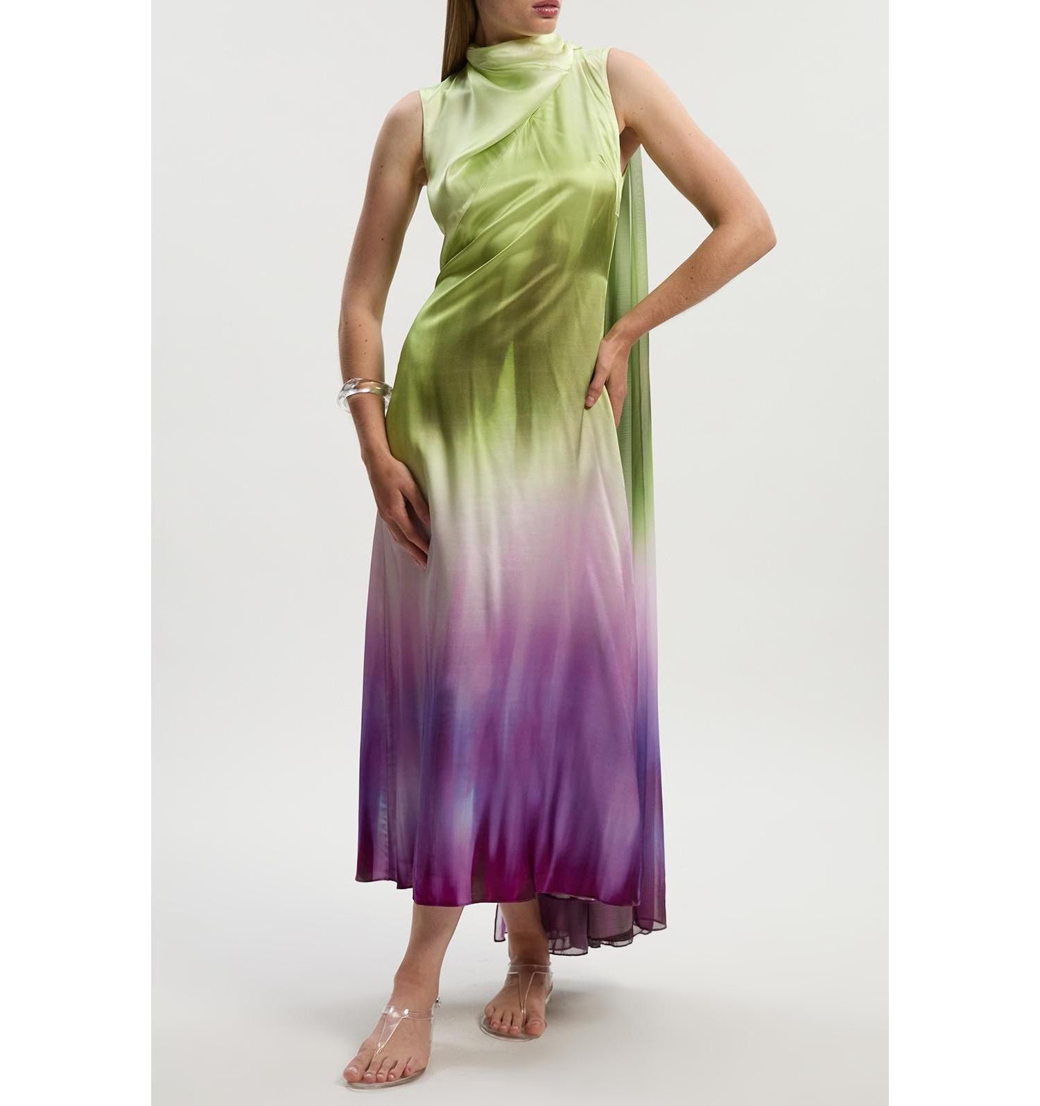 Women's Ombre Satin Cape Midi Dress