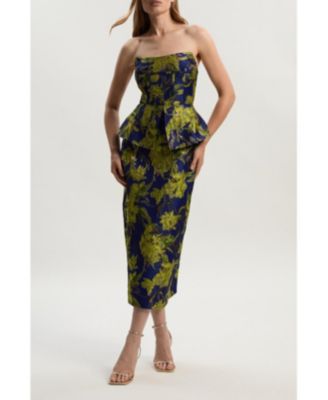 Floral Jacquard Midi Pencil Dress