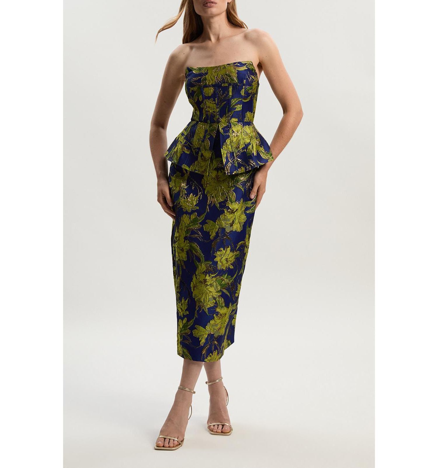 Women's Floral Jacquard Midi Pencil Dress